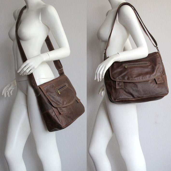 Lovely natural brown messenger bag for laptop, unisex, RECYCLED LEATHER