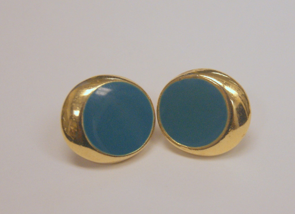 Vintage Enamel Teal Pierced Earrings