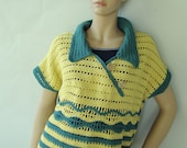 Crochet Top - Striped Yellow/Green Cotton/Linen Pullover, XS/S and M/L