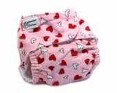 Fitted Cloth Diaper, OS, Flannel - Hearts, Pink