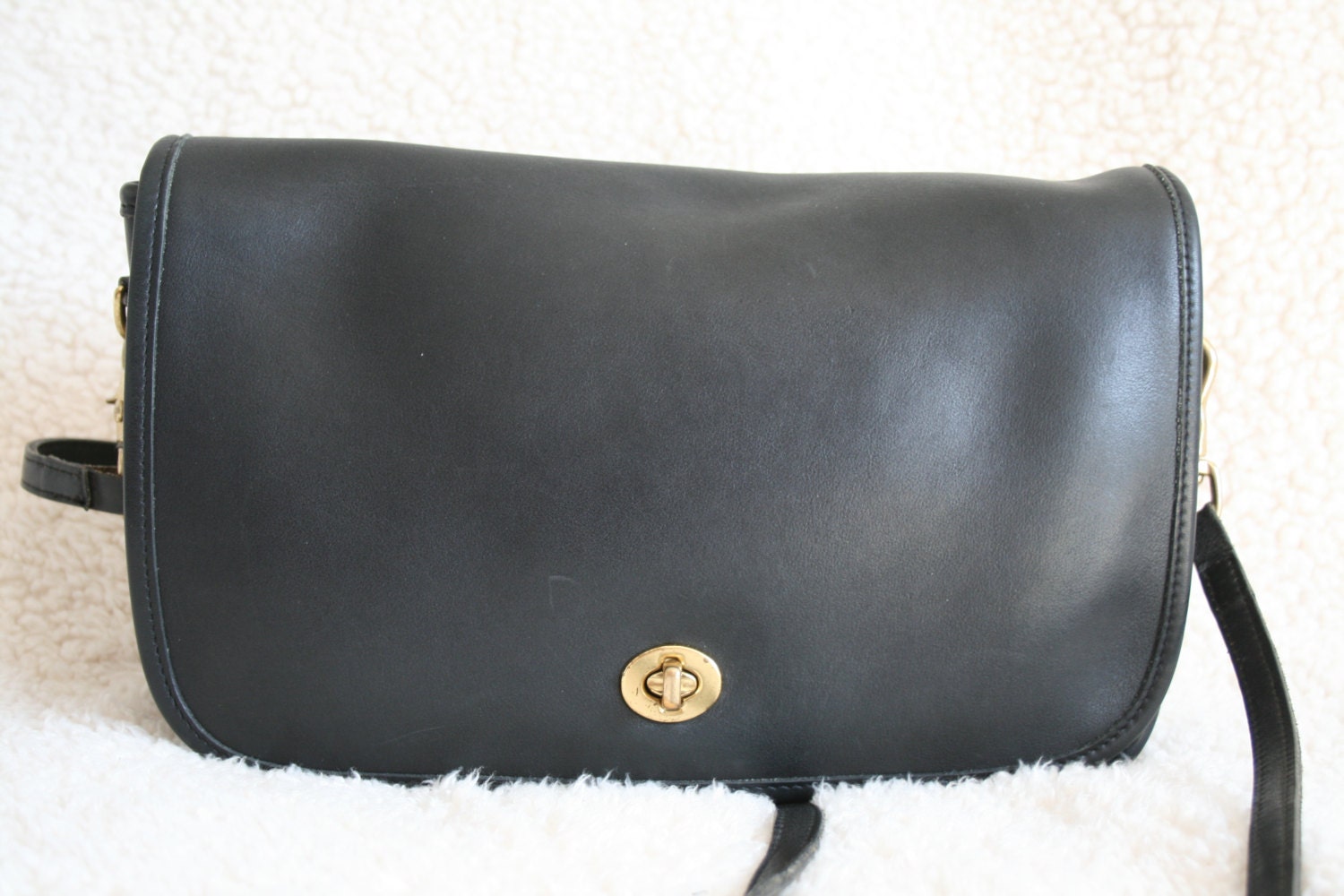 Vintage Black Leather Coach Convertible Purse Clutch USA Messenger