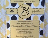 25 Bumble Bee Polka Dot Baby Shower Bee & Rattle Invitation