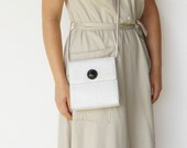 Vintage Textured Square White Leather Bag / MOD Style Bag