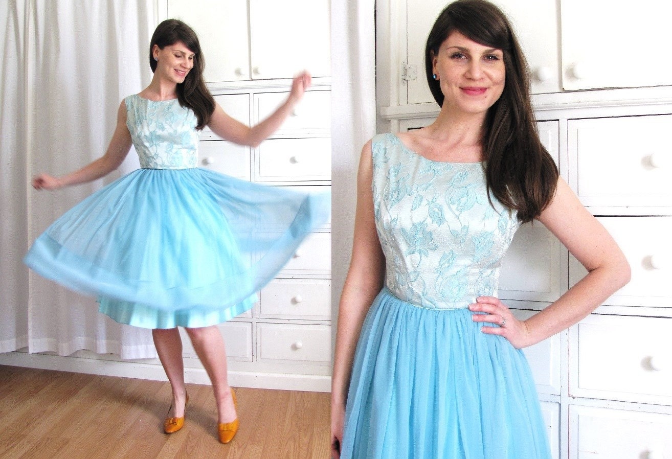 50s Dress / 1950s Party Dress / Blue 50s Bridesmaid Dress