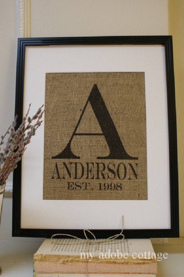 Engagement and Wedding Monogram Burlap Artwork