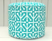 Outdoor pouf ottoman, turquoise outdoor pouf, aqua green trellis ottoman, outdoor floor cushion, outdoor bean bag chair