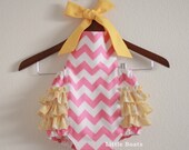 Pink Lemonade Retro Style Sunsuit Romper / Size NB, 0-3m, 3-6m, 6-12m, 12-18m and 18-24m