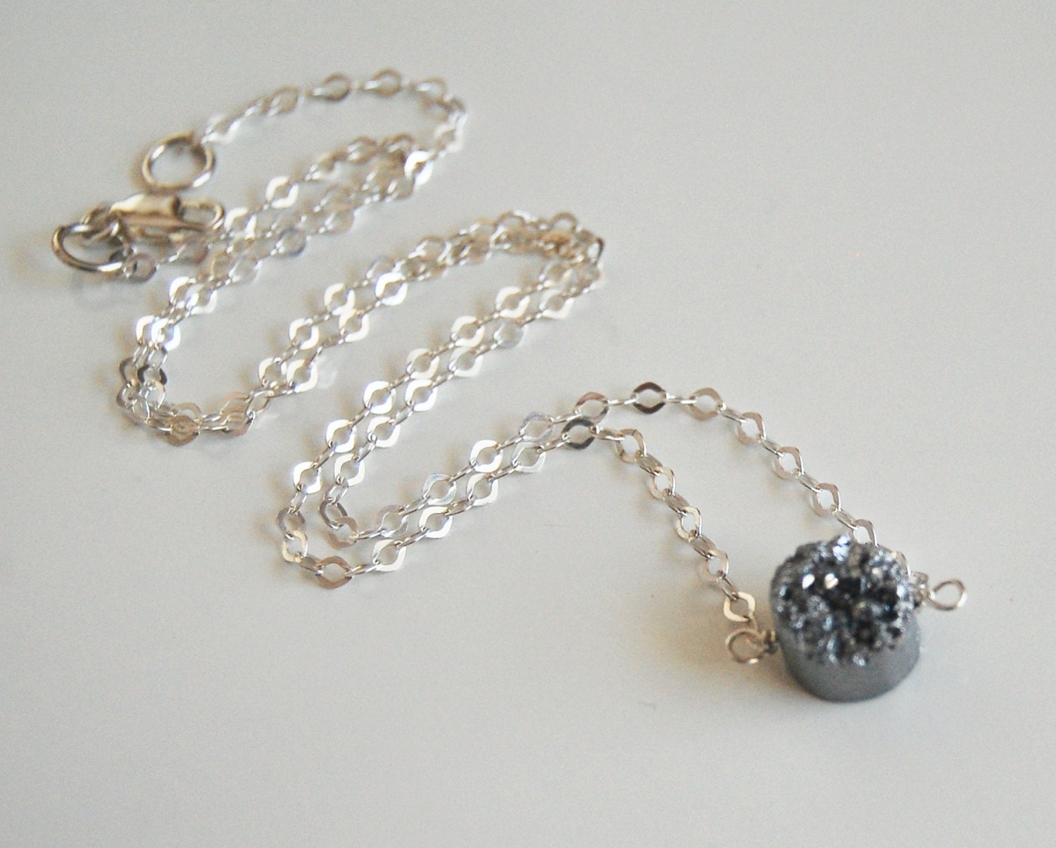 Beautiful Silver Titanium Druzy Quartz Pendant Necklace with Sterling silver.-Wedding Jewelry- bridal jewelry