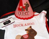 Cowboy Rodeo theme boy horse Pony 1st First  Birthday Hat and Shirt  Combo Set