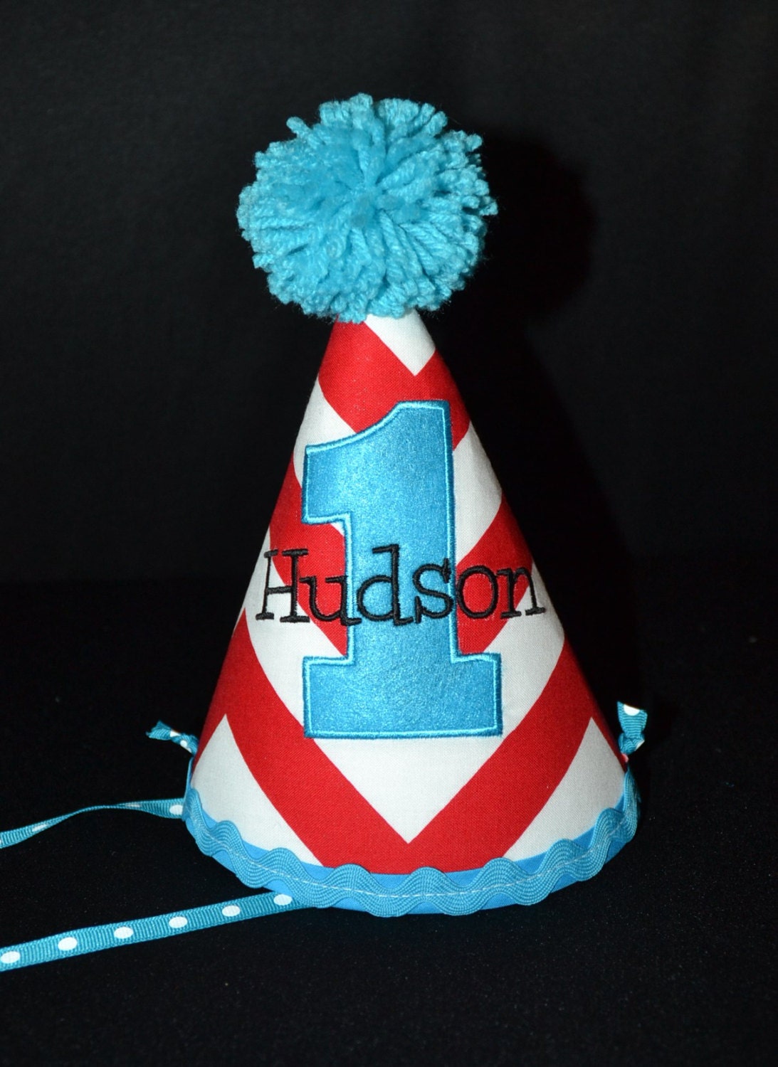 1st Birthday Party Hat customized with NAME and  number 1- 2-3 etc.Chevron . inspired by Seuss - Cat in the hat