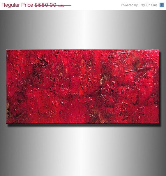 Original Red Textured Abstract Painting, Contemporary Art, Modern Abstract  fine art, by Henry Parsinia Large 48x24