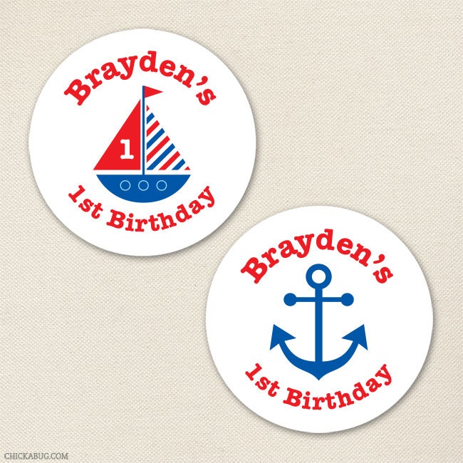 Nautical party - Custom stickers - Sheet of 12 or 24