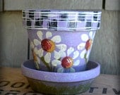 Daisy Flower Pot Hand Painted Terracotta Clay Planter Whimsical Garden Decor