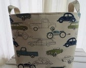 Fabric bin storage basket 10 x 10 x 10- Premier Prints Retro Rides Felix Blue/Natural