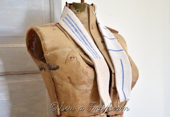 Grain Sack Camera Strap Blue Stripe European Vintage Antique