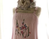 Memorial Day Sale Vintage 80's apron dress, country chic handpainted maxi dress, boho chic, linen dress, women's clothing, true rebel cloth