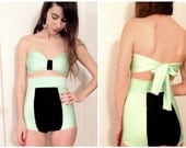 Vintage Inspired Bathers Color Block High Waist and Bandeau