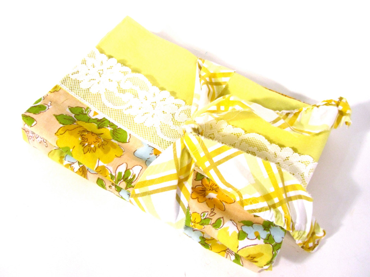 New Vintage Yellow and Peach Flower Standard Pillow Case Set of (2) Upcycle Fabric