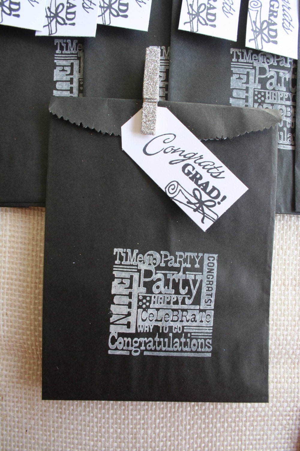 Graduation Treat Bag with glitter clothespin and tag