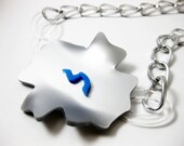 Silver flower necklace - abstract statement jewelry - laser cut plexiglass