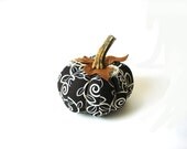 Pumpkin fabric stuffed decorative autumn halloween home decor brown and white, real stem