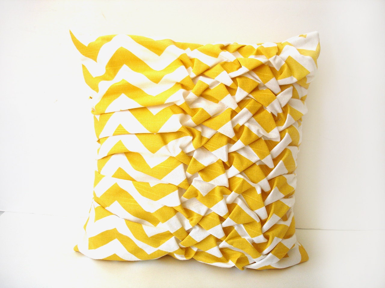 Throw pillow yellow chevron complete with insert, hand pleated unique modern spring home decor