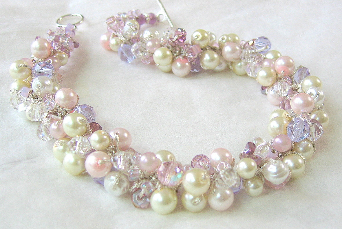 Pearl Crystal  Bridal Jewelry, SWEET LILAC VIOLET Wedding Necklace, Lavender, Light  Pink, Ivory, White, Sparkling Crystals