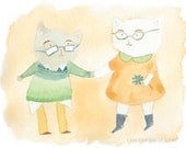 Cool Cats Watercolor Print