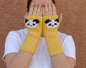 Panda Fingerless Gloves, Yellow Fingerless Gloves for Men or Women, Unisex Arm Warmers, Fingerless Mittens, Wrist Warmers, Hoooked