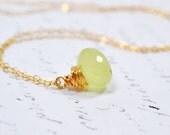 Lime Green Gemstone Necklace on 14k Gold, Tropical Lime Green Chalcedony on Gold Fill Chain