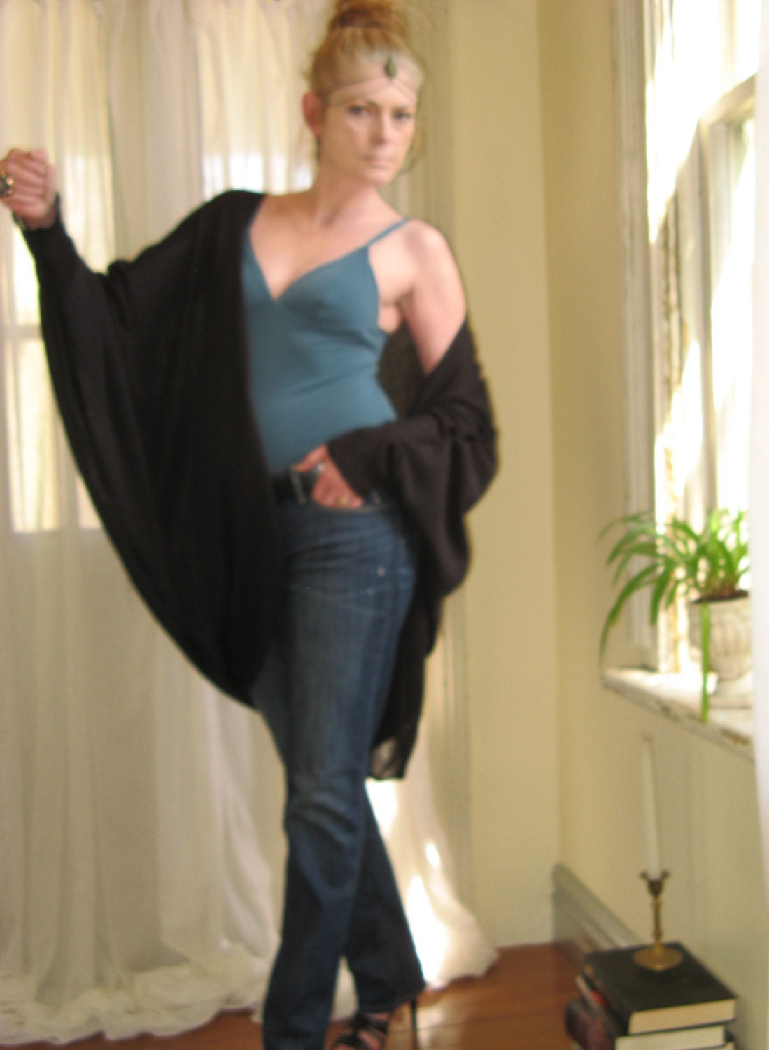 Boho Chic Oversized Cardigan Long Dolman Sleeve Sweater Duster Wrap Kimono Cozy - Black - One Size Fits Most - Ready to Ship