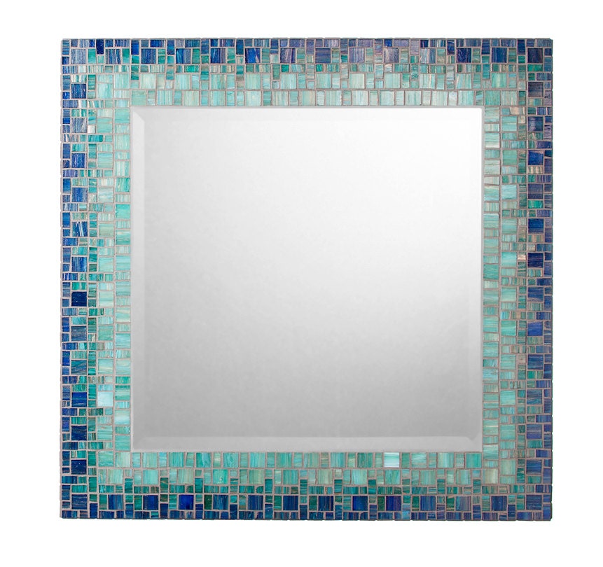 Mosaic Wall Mirror - Deep Blue & Teal (Square)