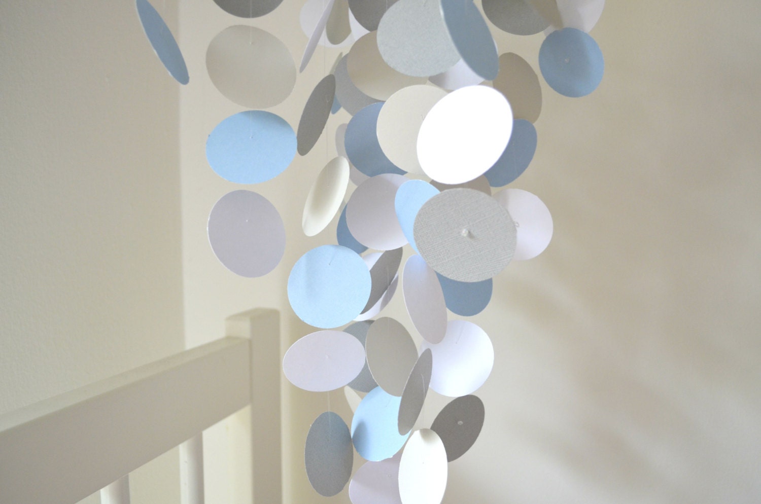 Light Gray, White and Light Blue Handmade Baby Mobile - Medium