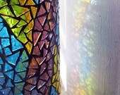 Stained Glass Mosaic Vase: Candle Holder, Lemon Yellow, Aquamarine, Mauve
