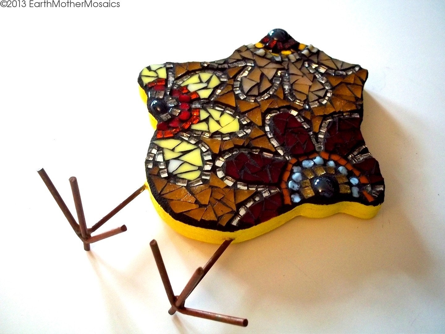 Mosaic Stained Glass Owl: Shelf Sitter, Hippie, Flowers, Retro, Mellow Yellow
