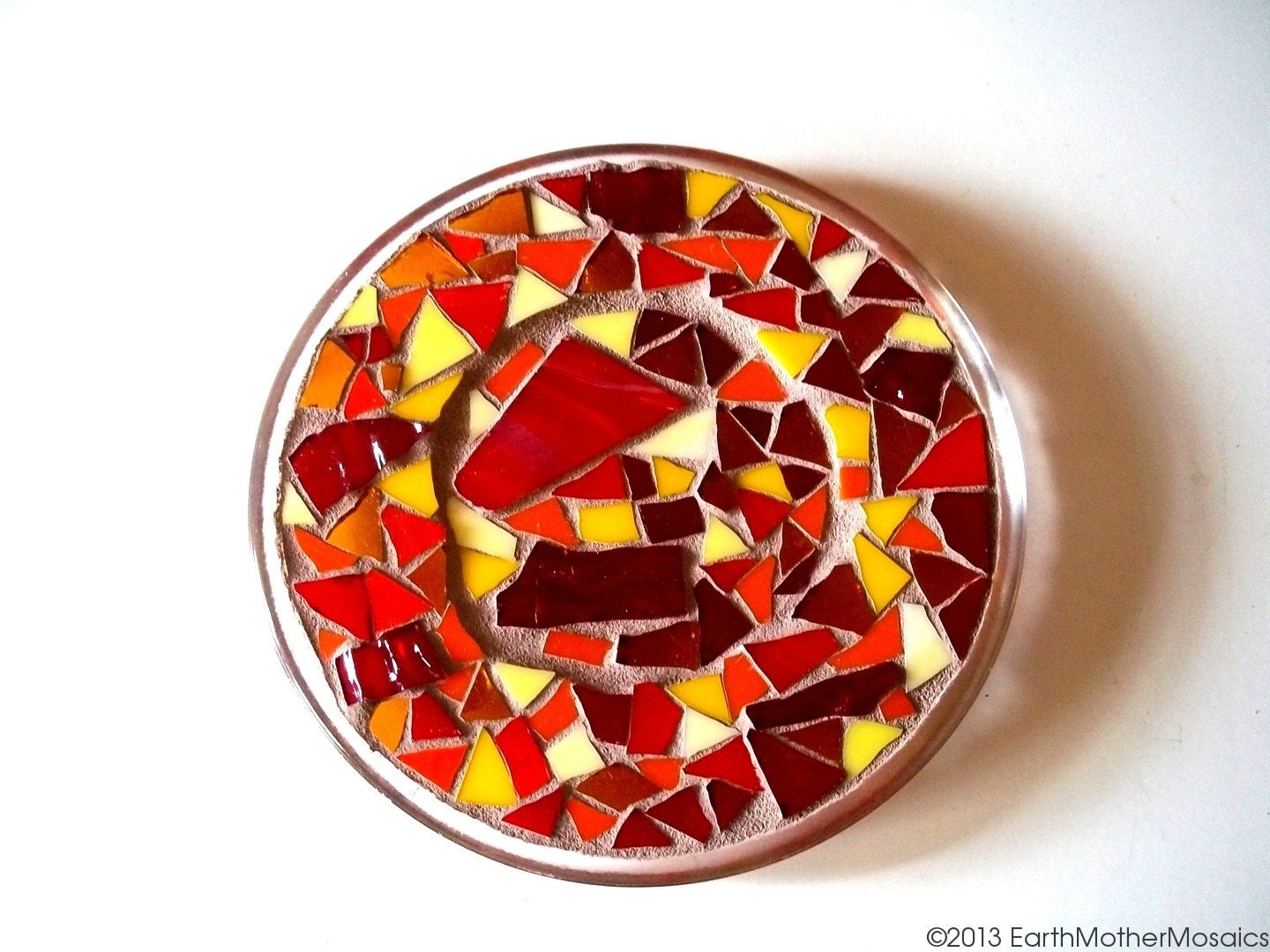 Stained Glass Mosaic Plate: Mosaic Trivet, Red, Yellow, Orange