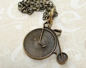 Penny Farthing Bicycle Necklace, Antique Bronze Penny Farthing Bicycle Charm on a Bronze Cable Chain
