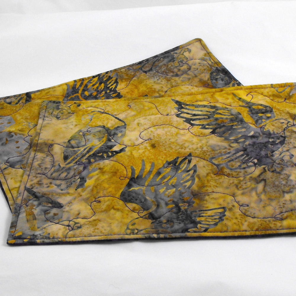 Pair of Quilted Mug Rug Mini Placemats - Eagle Batik