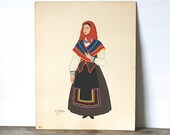 Pochoir Lithograph By Emile Gallois 1939 Leon Peasant Girl Costume
