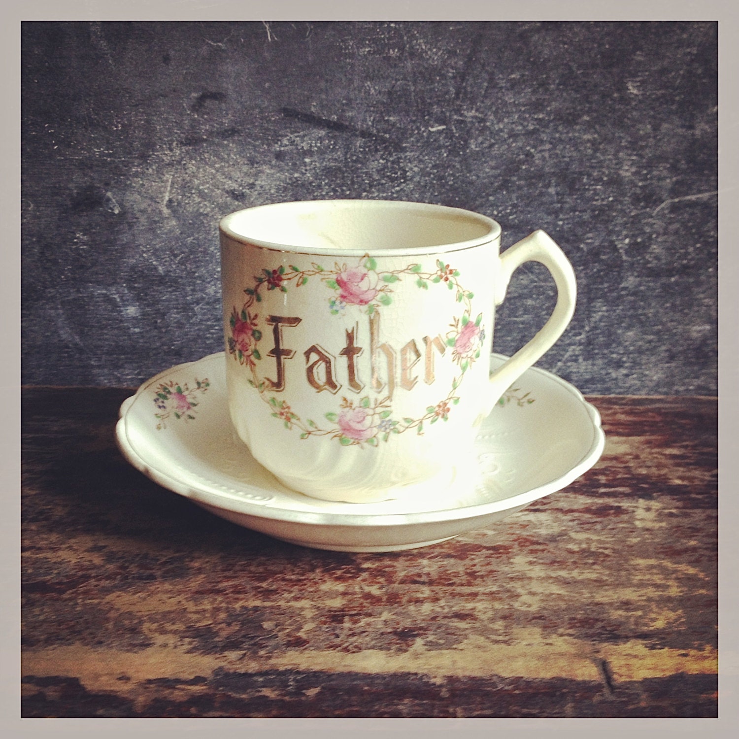 Antique Father Tea Cup And Saucer Pink Roses Japan