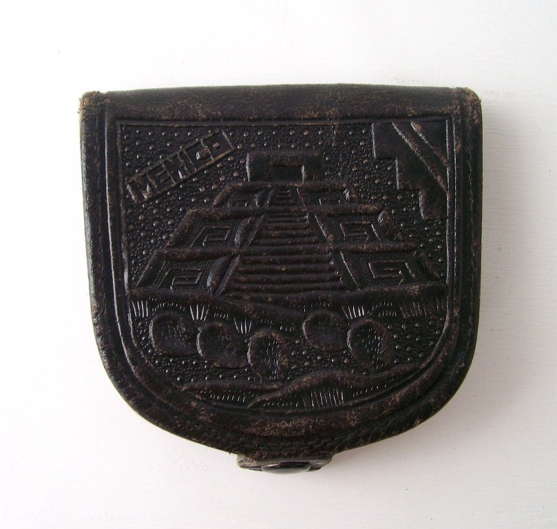 vintage black leather coinpurse change purse fashion womens mens small modern retro embossed