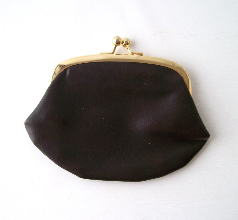 vintage brown leather coinpurse change purse fashion womens mens small modern retro