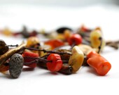 Orange Gold Necklace Fall Fashion Jewelry African Sun Set Natural Stones Amber Coral Pyrite Lava Stone Brown Linen OOAK Autumn Necklace