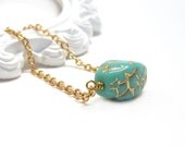 Minimalist Turquoise Necklace, Czech Glass Bead, Gold Inlay, Gold Chain, Dainty Necklace, Simple Jewelry