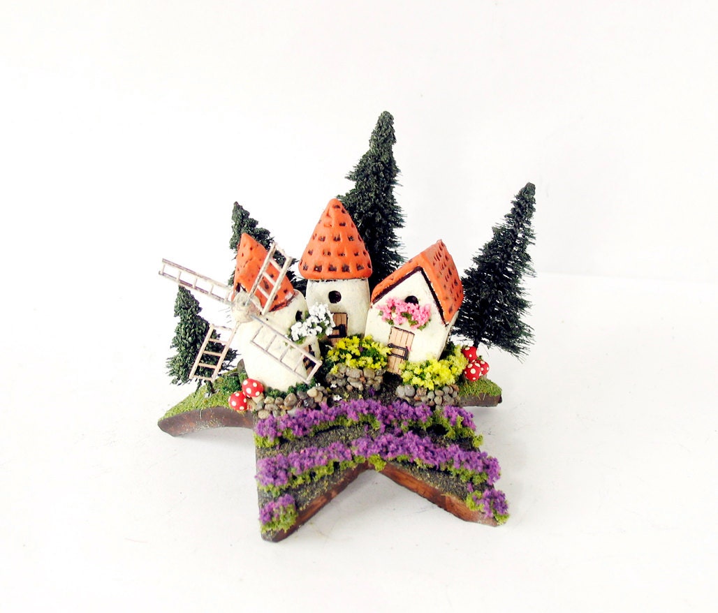French Lavender Fairy Windmill - Provence Hamlet Upon a Star - Tiny Houses, Mushrooms and Pine Trees by Bewilder and Pine