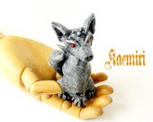 Kaemiri the Fox-goyle- Miniature Fantasy Gargoyle Fox - Handmade and Hand Painted Clay Sculpture by Bewilder and Pine