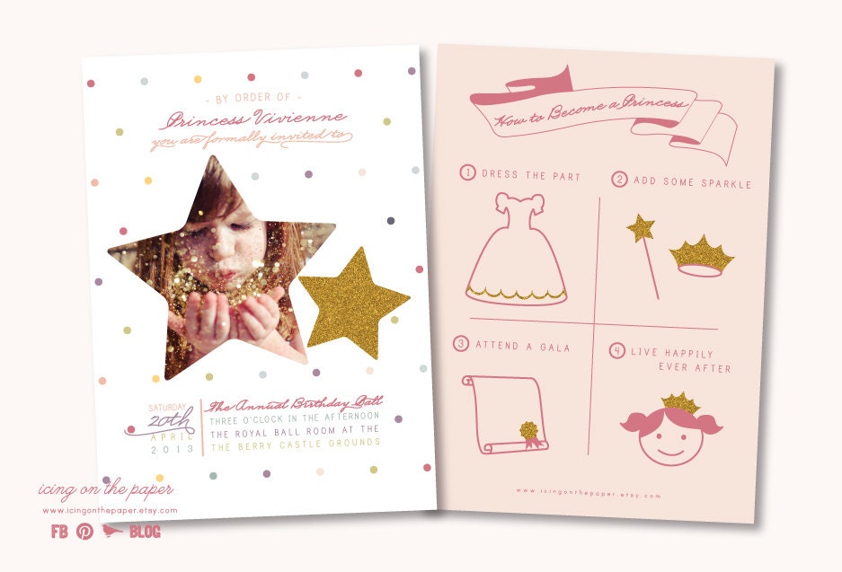 Princess Party - Princess Birthday - Princess Invitation - Disney Princess - Glitter Birthday Invitation - How To Birthday Invitation