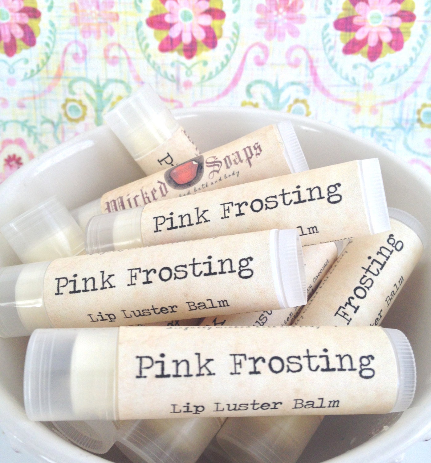 Lip Balm - Pink Frosting Lip Balm - Cocoa Butter Beeswax Lip Balm by WickedSoaps