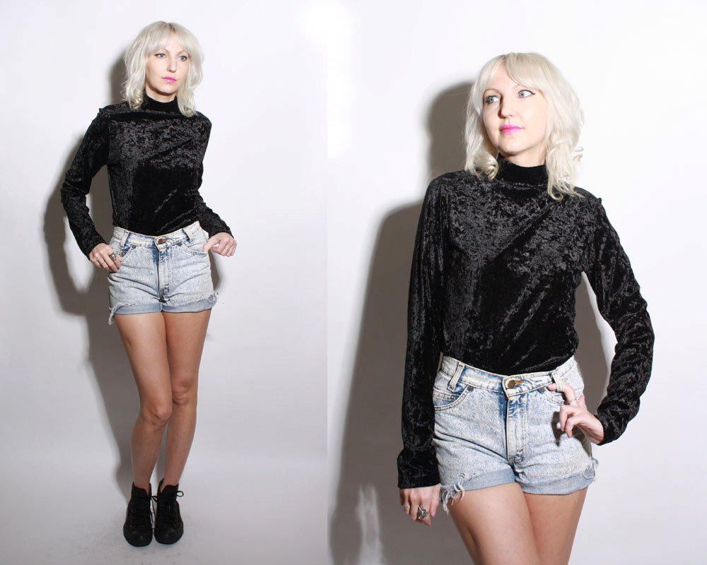 Black Crushed Velvet Bodysuit Top