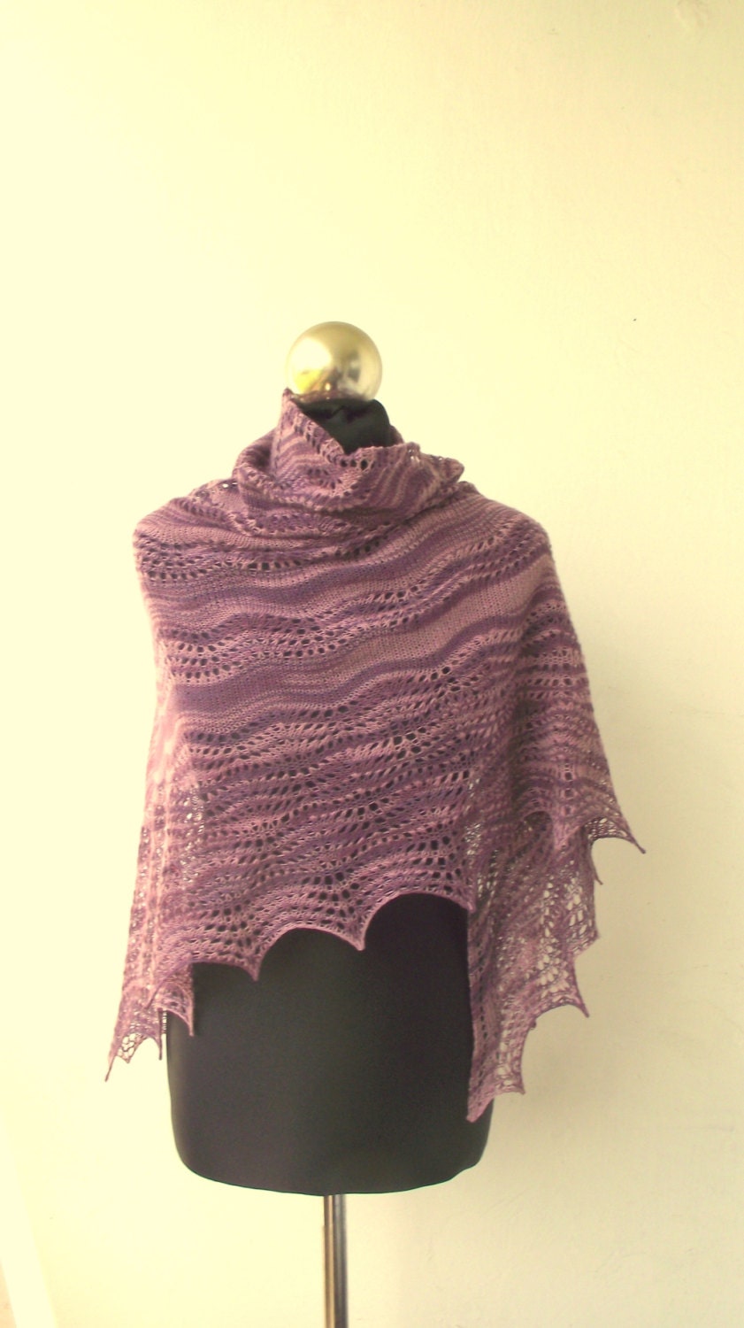 Purple Mauve  hand knitted shawl multicolor merino  triangle shawl